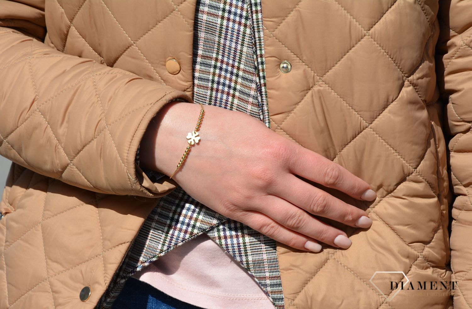 Bransoletka srebrna pozł. koniczynka z kuleczkami Dall'Acqua B RM 21419 046.jpg